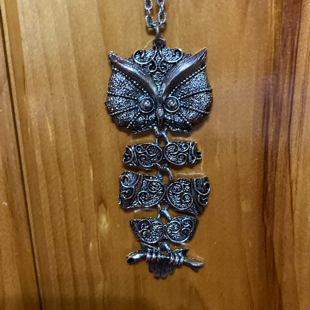 Dark Silver-Gray Owl Necklace